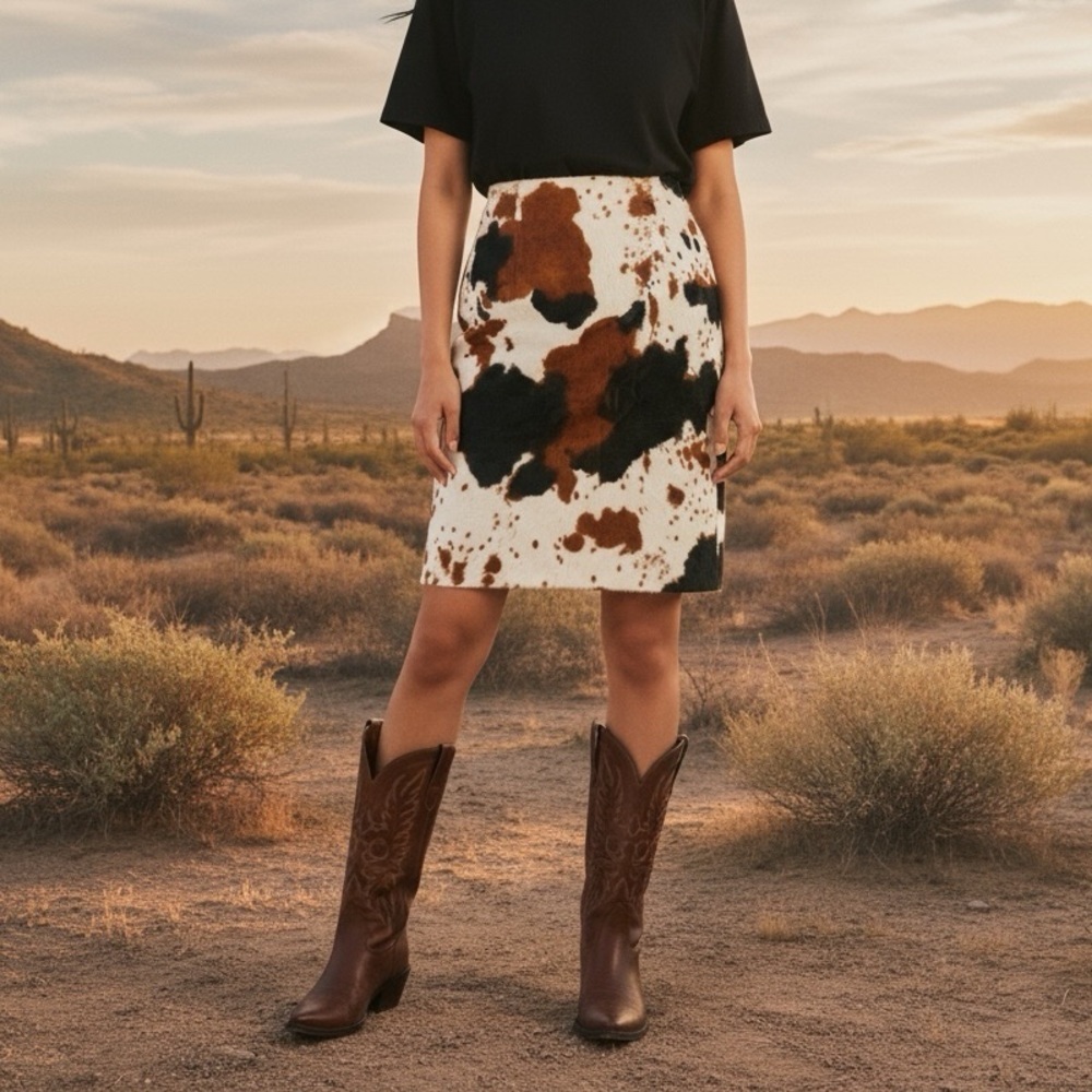 Lea Rome Cowhide Hair Western French Pencil Skirt Small (38) Cowgirl Revival